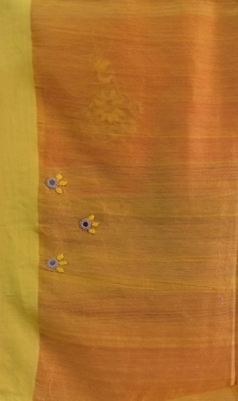 Blue handwoven cotton silk sari