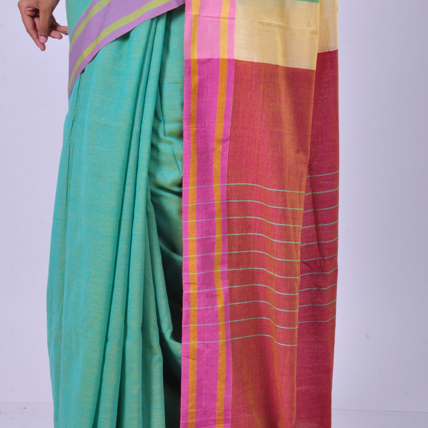 Aqua green cotton handwoven sari