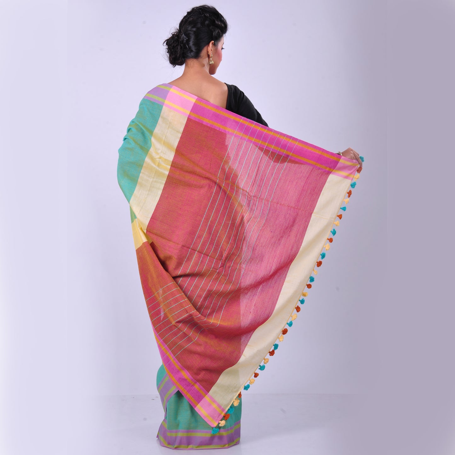 Aqua green cotton handwoven sari