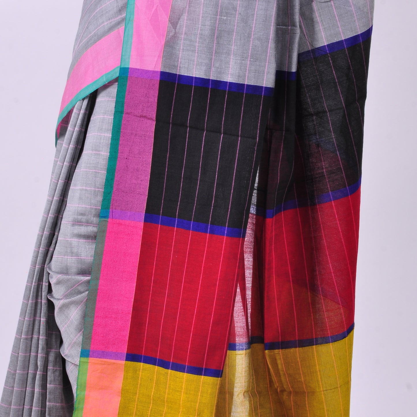 Grey handwoven cotton sari