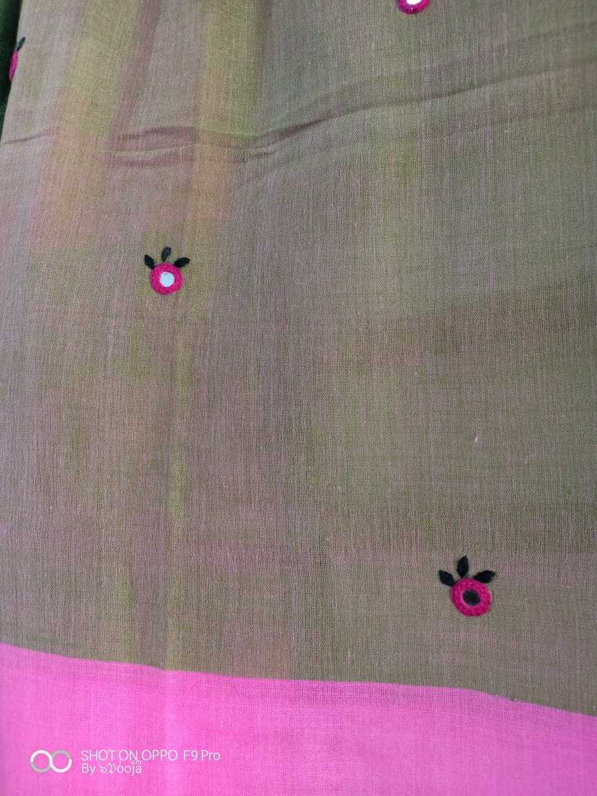 Olive embroidered cotton dupatta