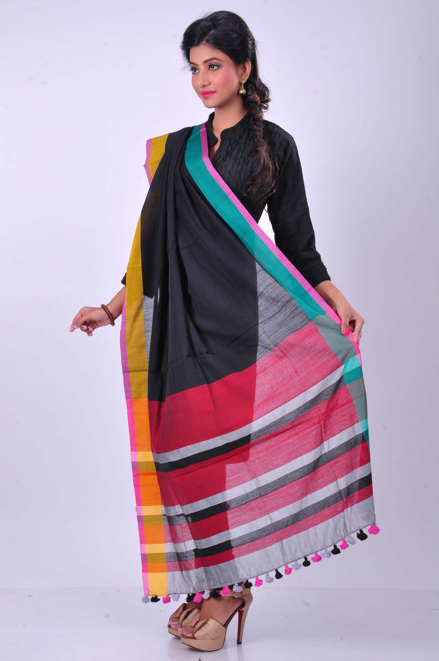 Black handwoven dupatta