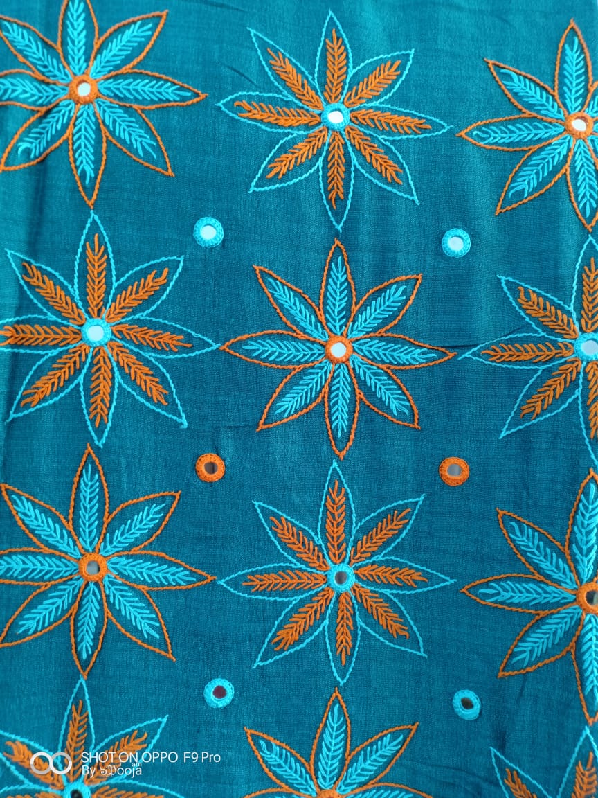 Orange hand-embroidered sari