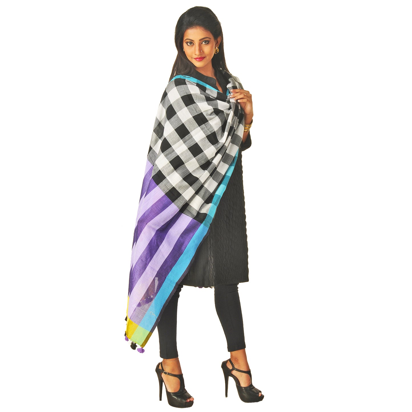 Black and white check dupatta