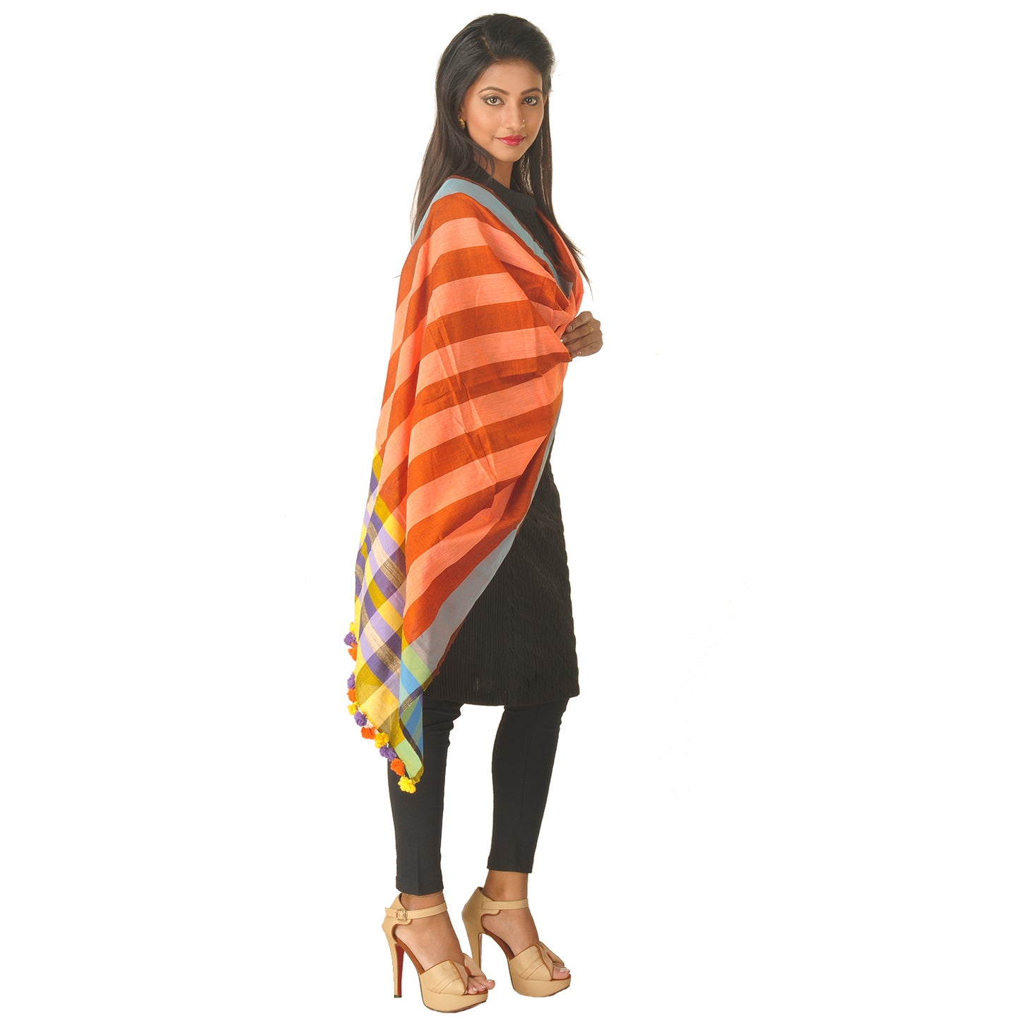 Orange striped handwoven dupatta