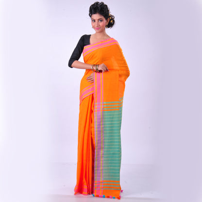 Orange Handwoven cotton sari