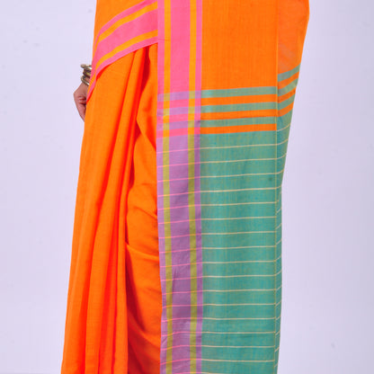 Orange Handwoven cotton sari