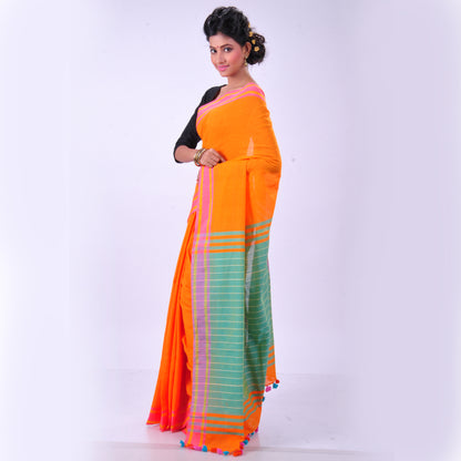 Orange Handwoven cotton sari