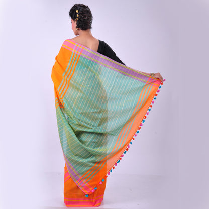 Orange Handwoven cotton sari