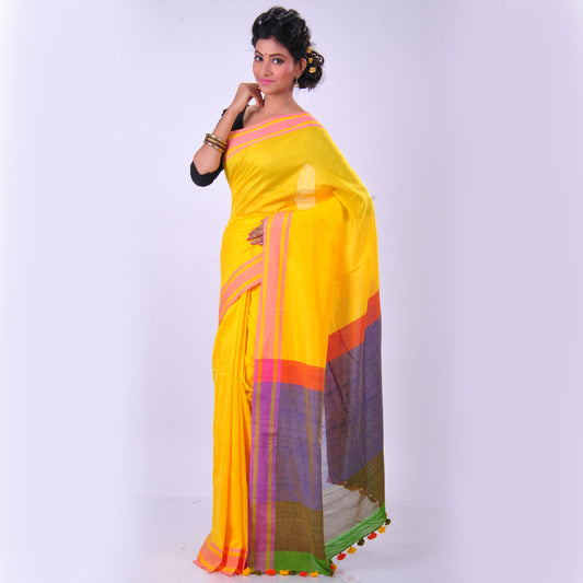 Yellow handwoven cotton sari