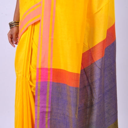 Yellow handwoven cotton sari