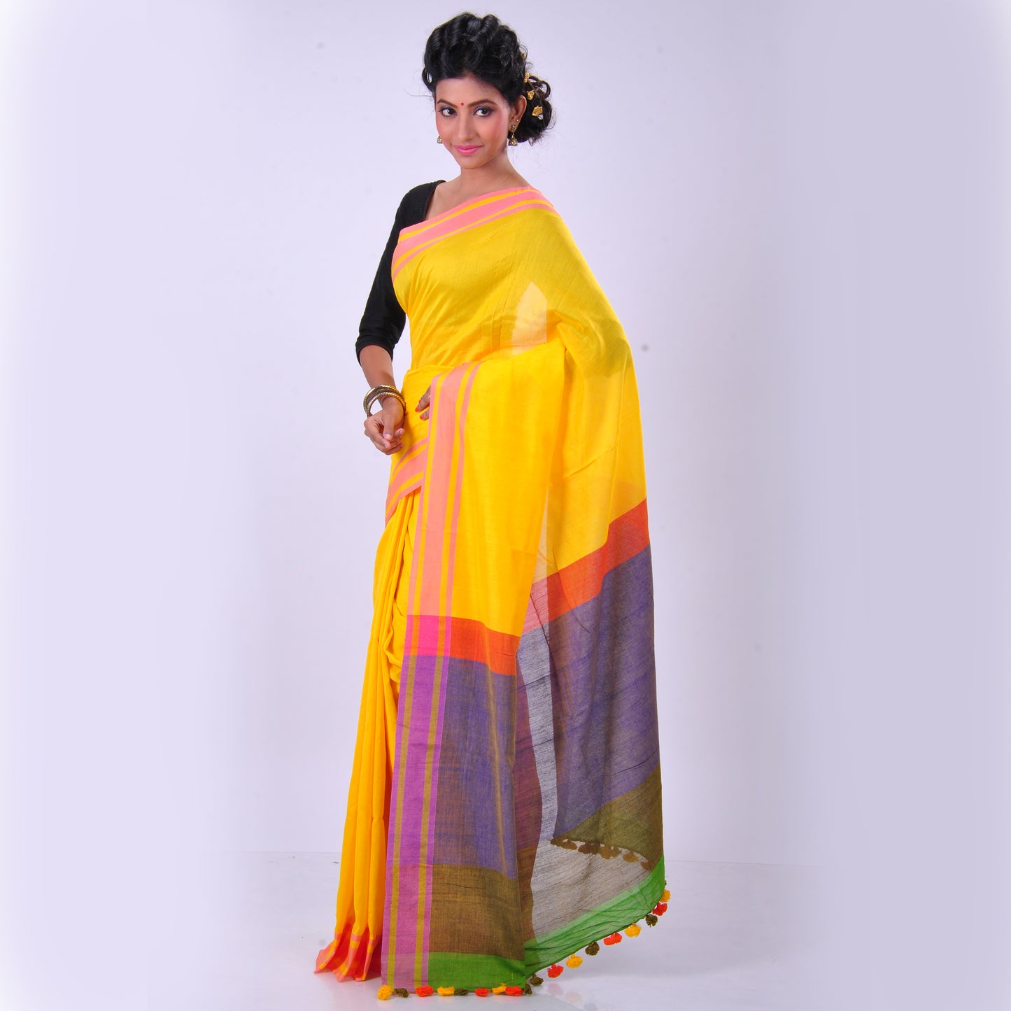 Yellow handwoven cotton sari