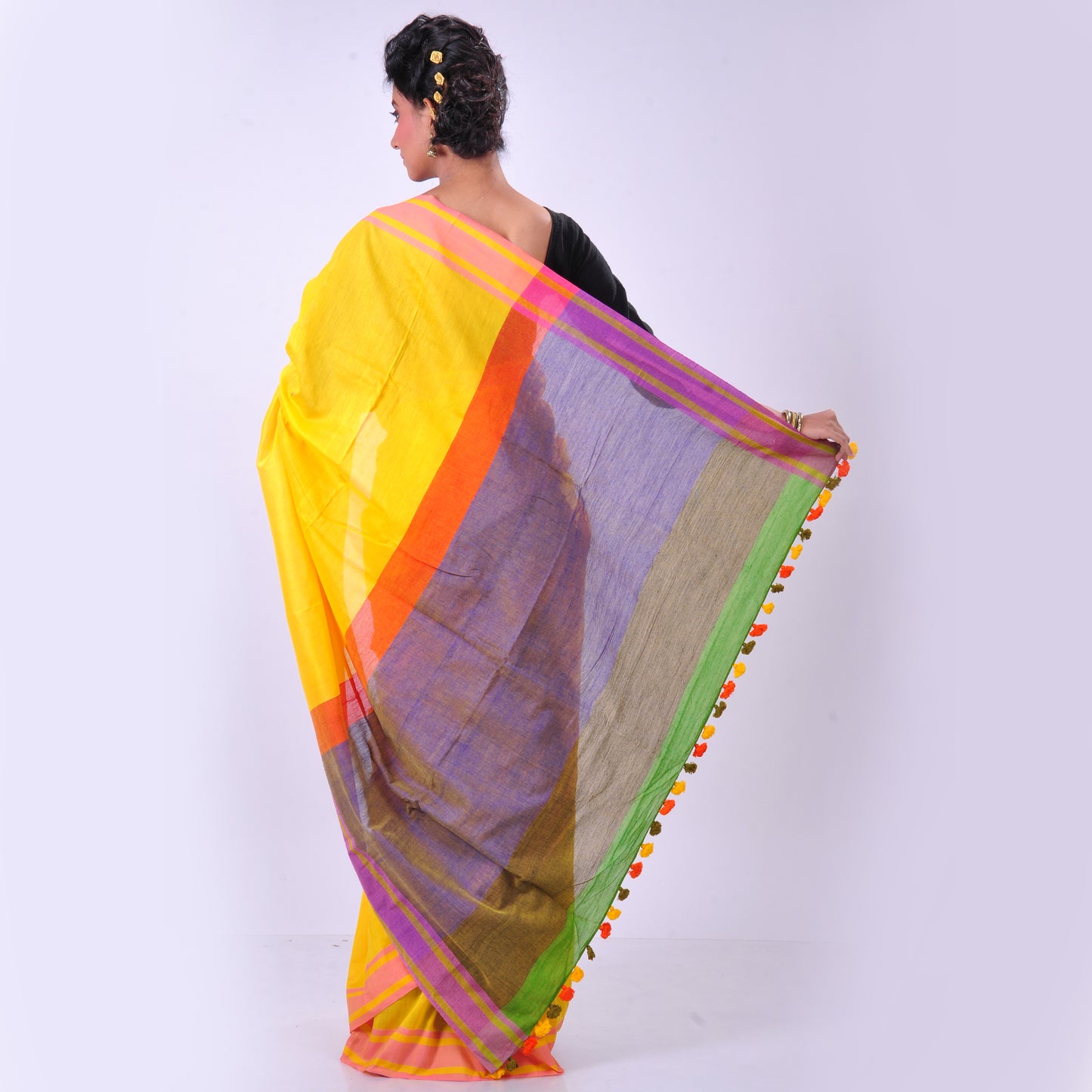 Yellow handwoven cotton sari