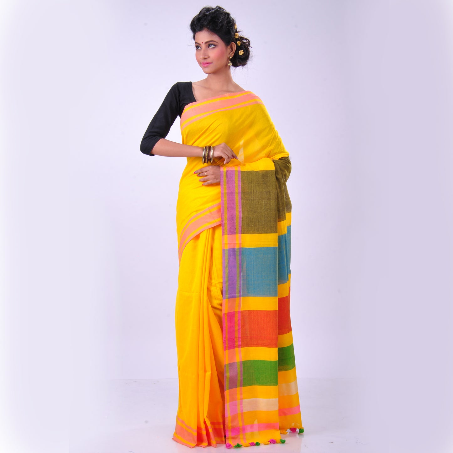 Yellow cotton sari
