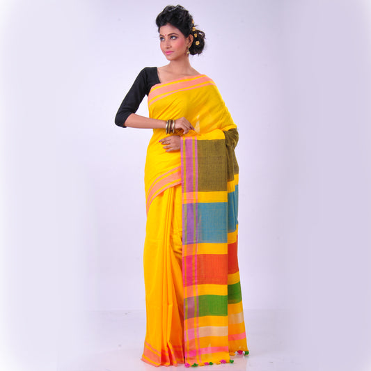 Yellow cotton sari