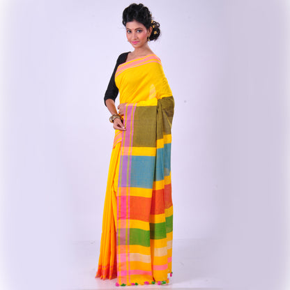 Yellow cotton sari