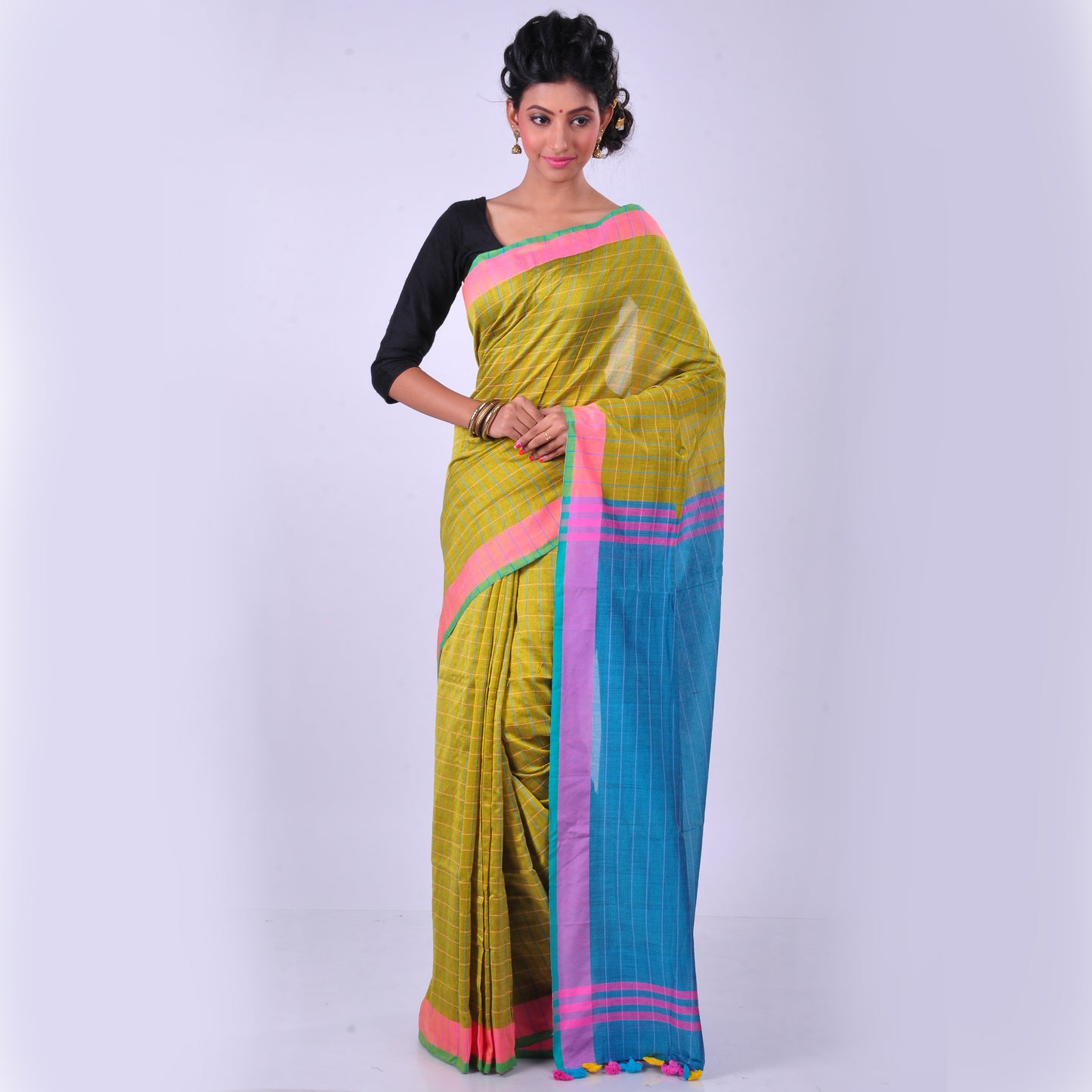 Yellow handwoven cotton sari