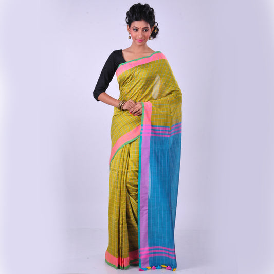 Yellow handwoven cotton sari
