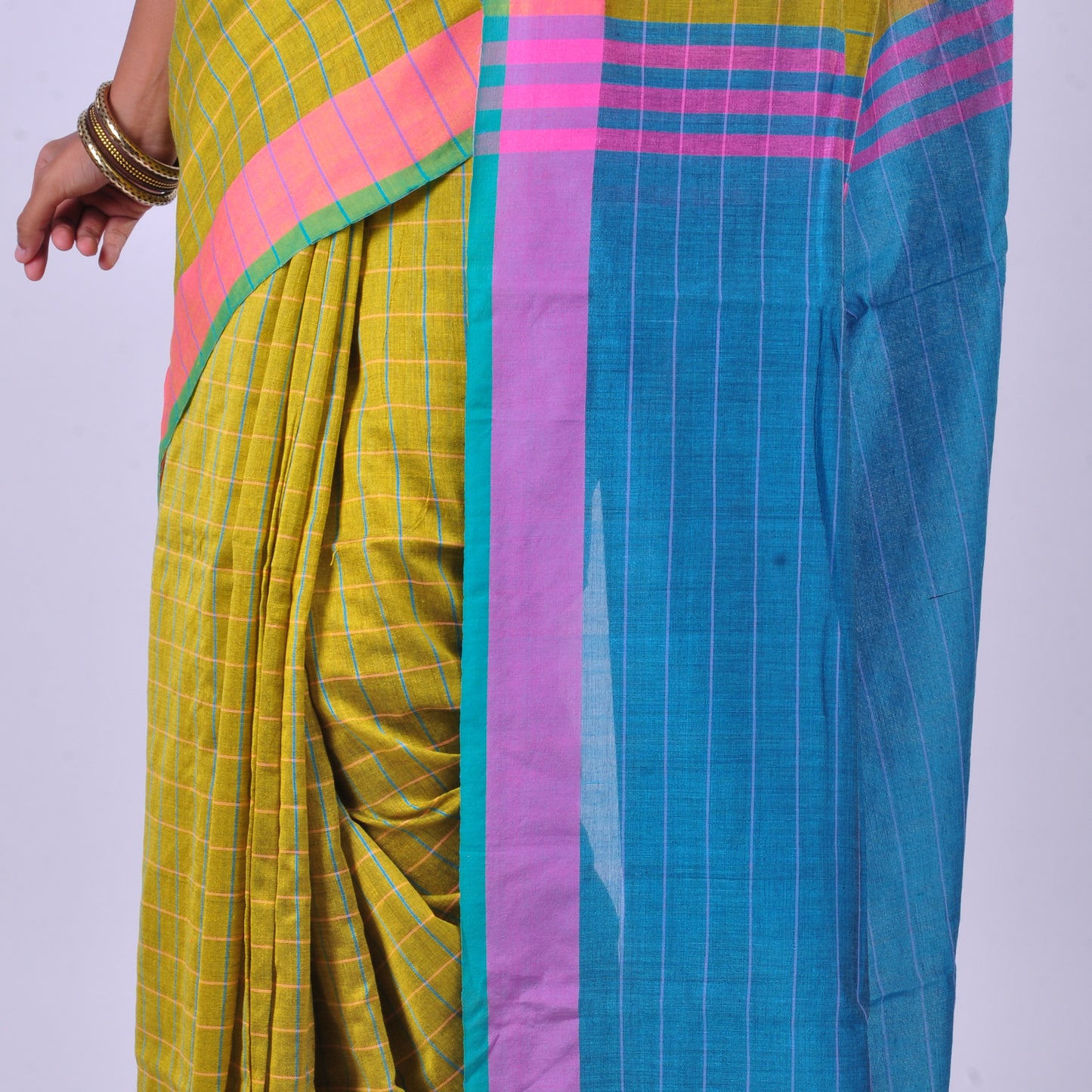 Yellow handwoven cotton sari