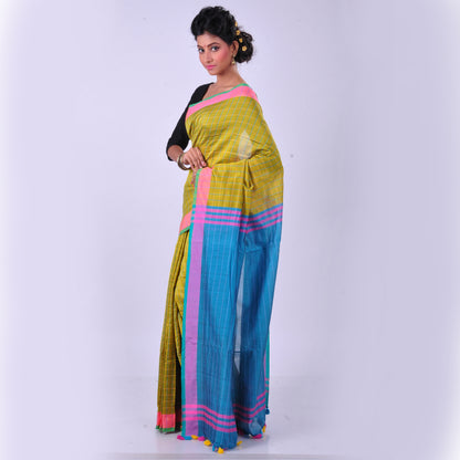 Yellow handwoven cotton sari