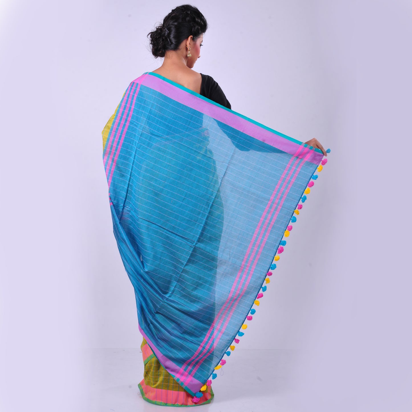 Yellow handwoven cotton sari