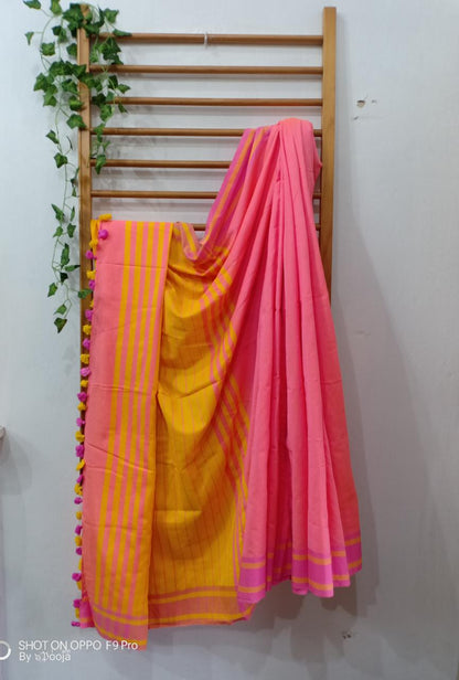 Pink Handwoven cotton sari