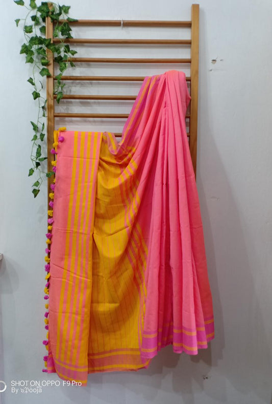 Pink Handwoven cotton sari