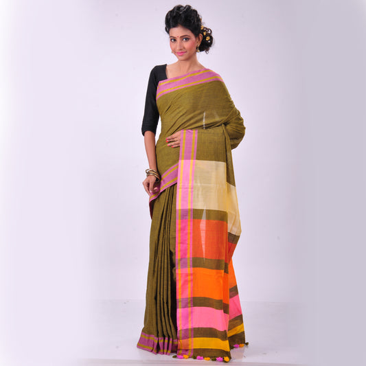 Mustard handwoven cotton sari