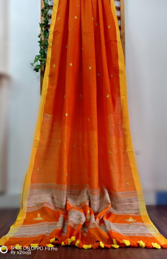 Orange handwoven sari