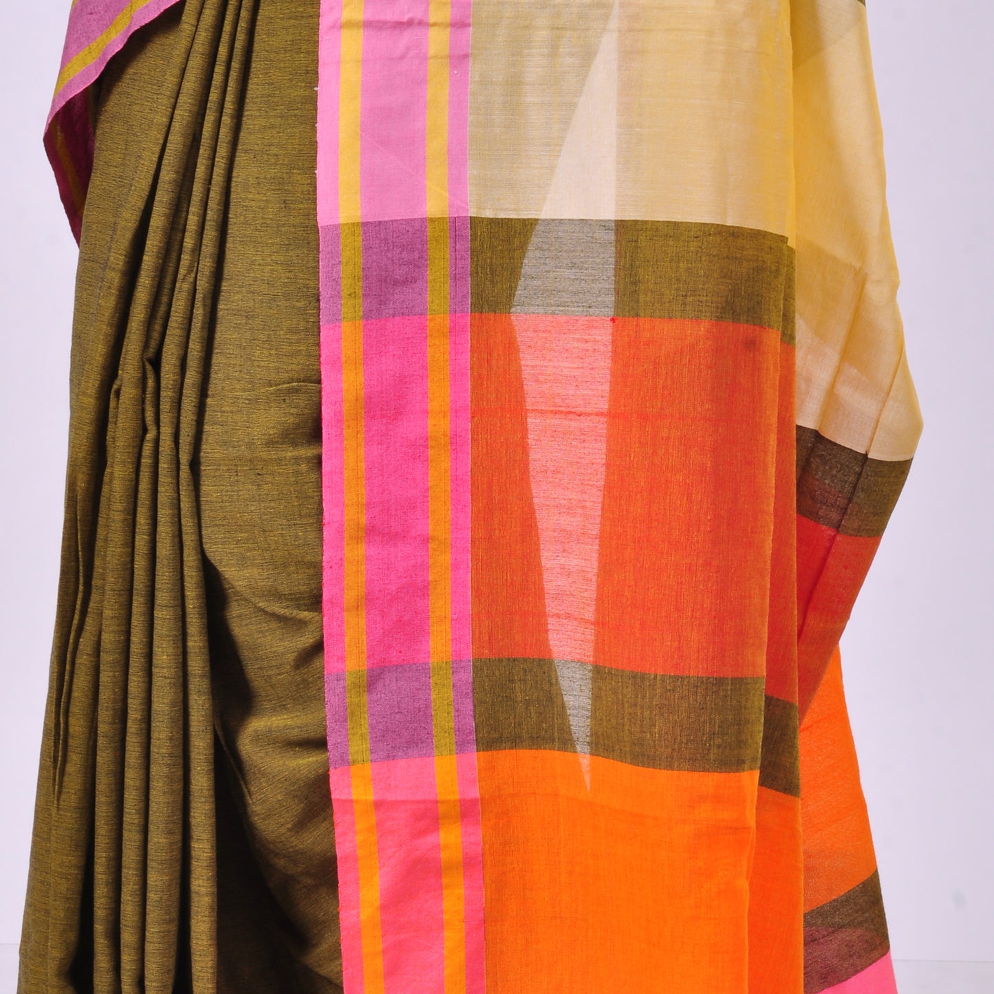 Mustard handwoven cotton sari