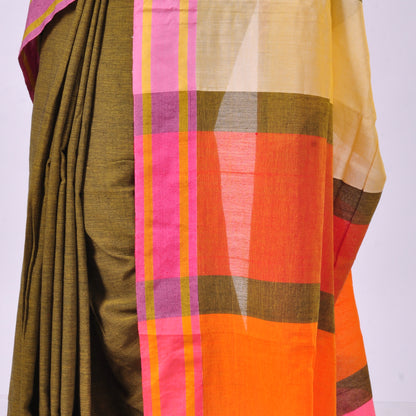 Mustard handwoven cotton sari
