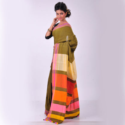 Mustard handwoven cotton sari