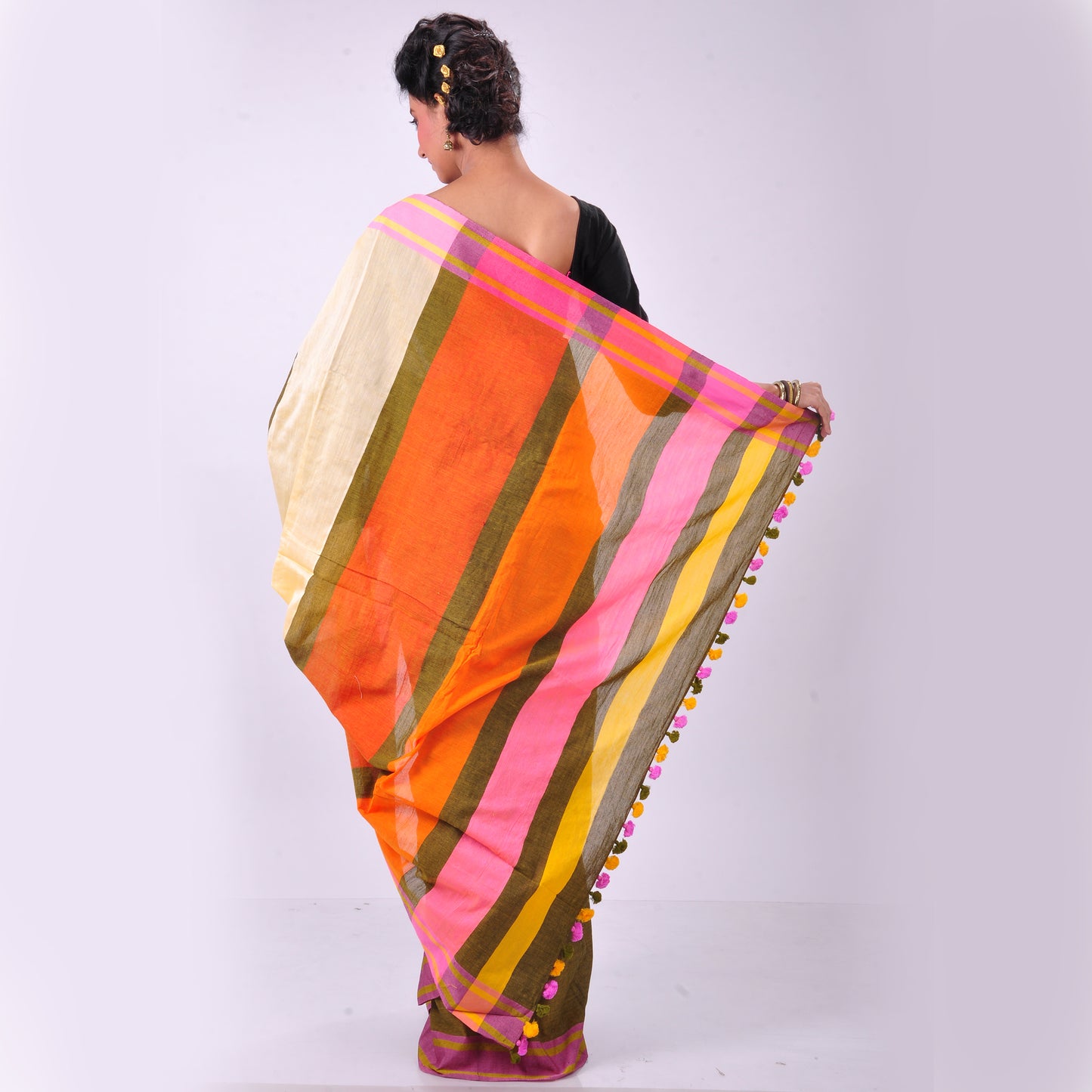 Mustard handwoven cotton sari