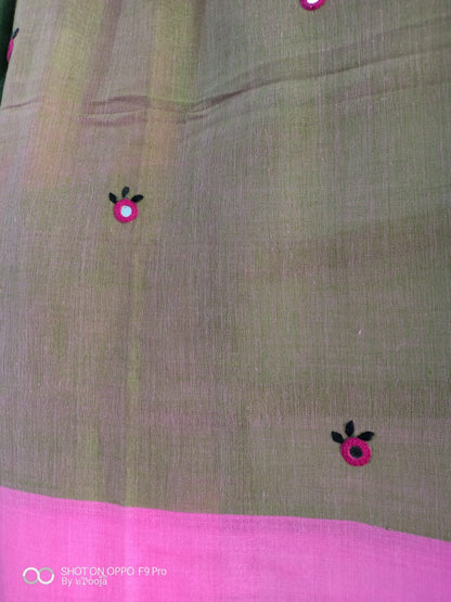 Olive embroidered cotton dupatta