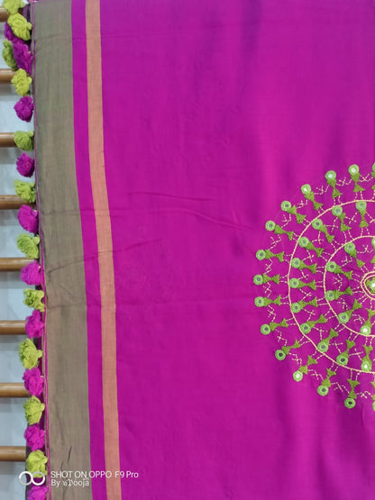 Mehndi green embroidered sari