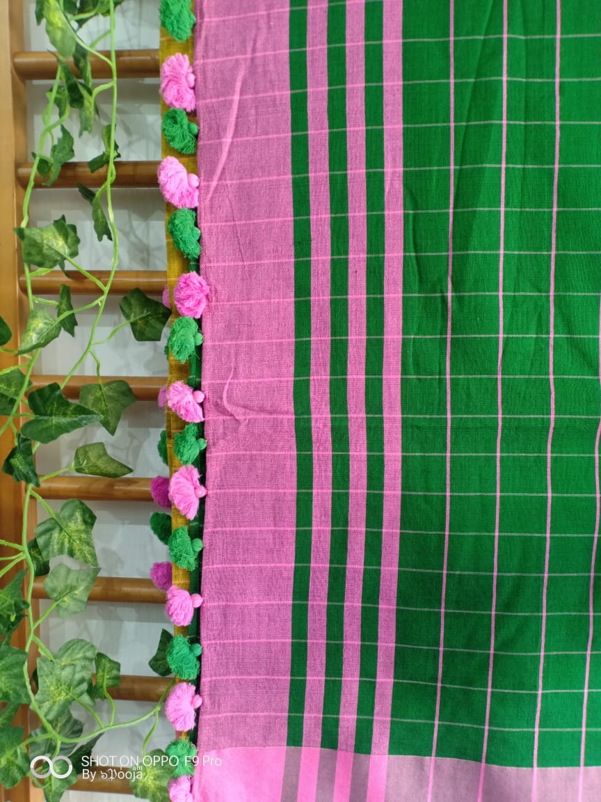 Yellow handwoven cotton sari