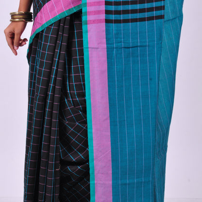 Black handwoven cotton sari