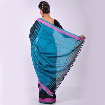 Black handwoven cotton sari