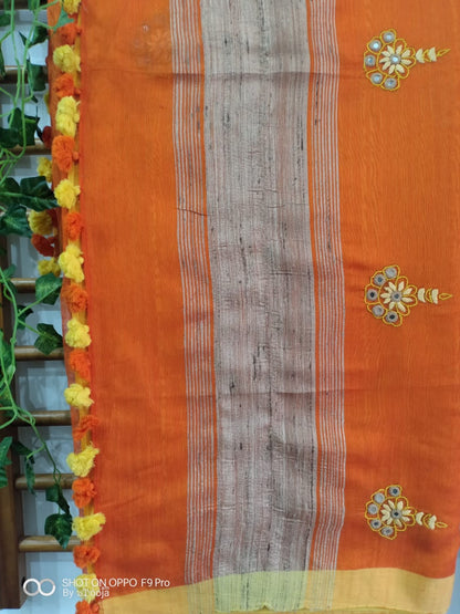 Orange handwoven sari