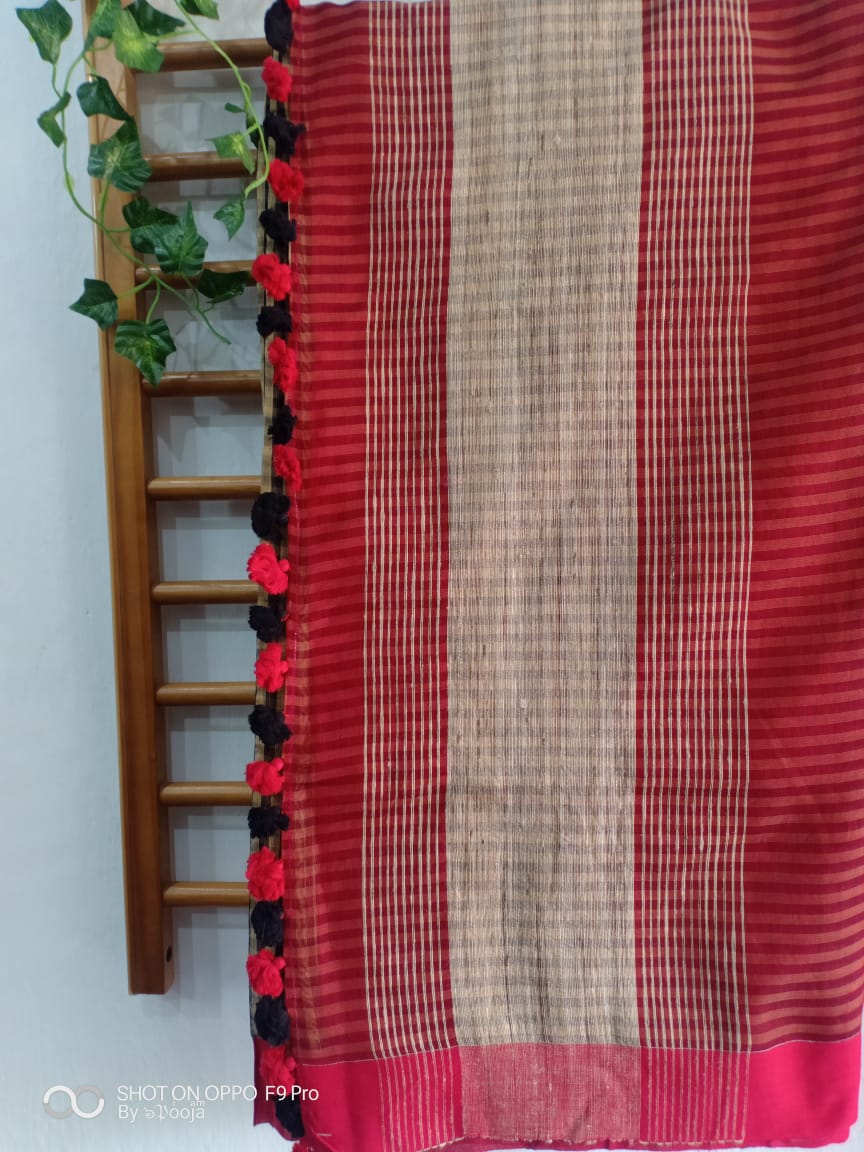 Black and beige checked sari