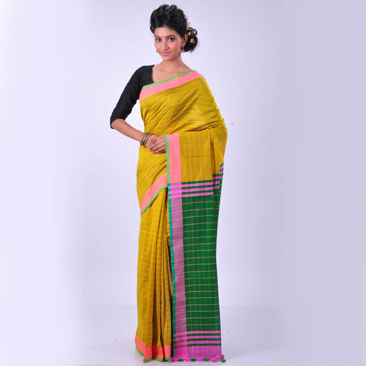 Yellow handwoven cotton sari