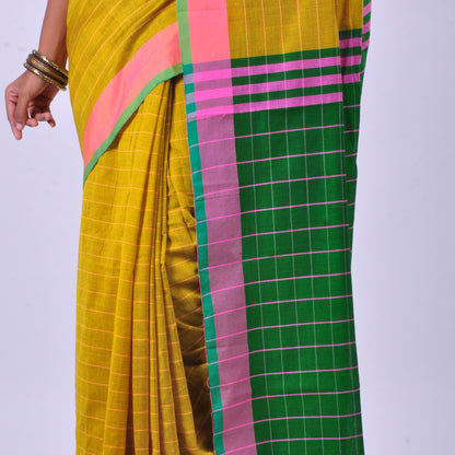 Yellow handwoven cotton sari