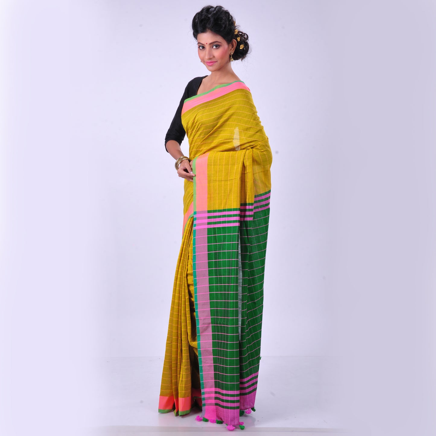Yellow handwoven cotton sari