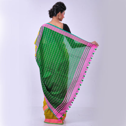 Yellow handwoven cotton sari