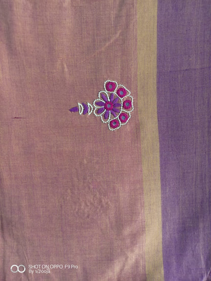 Pink hand- embroidered cotton sari