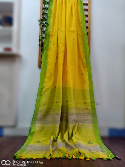 Yellow cotton silk sari