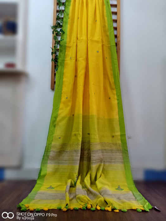 Yellow cotton silk sari
