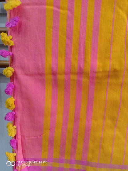 Pink Handwoven cotton sari