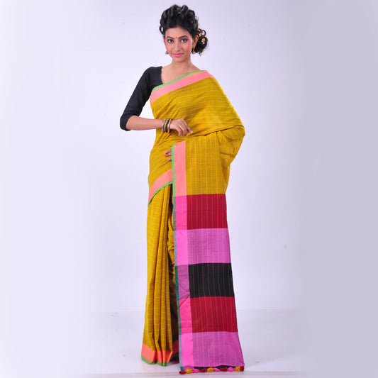 Yellow handwoven cotton sari