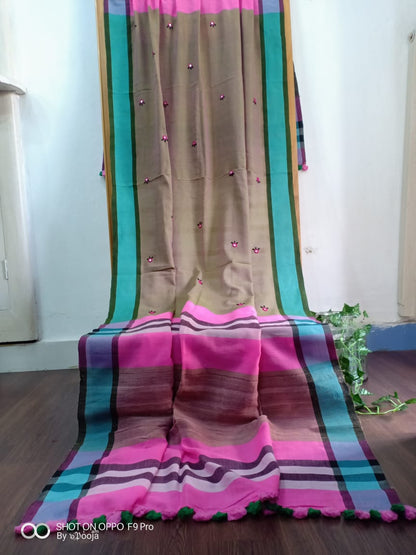 Olive embroidered cotton dupatta